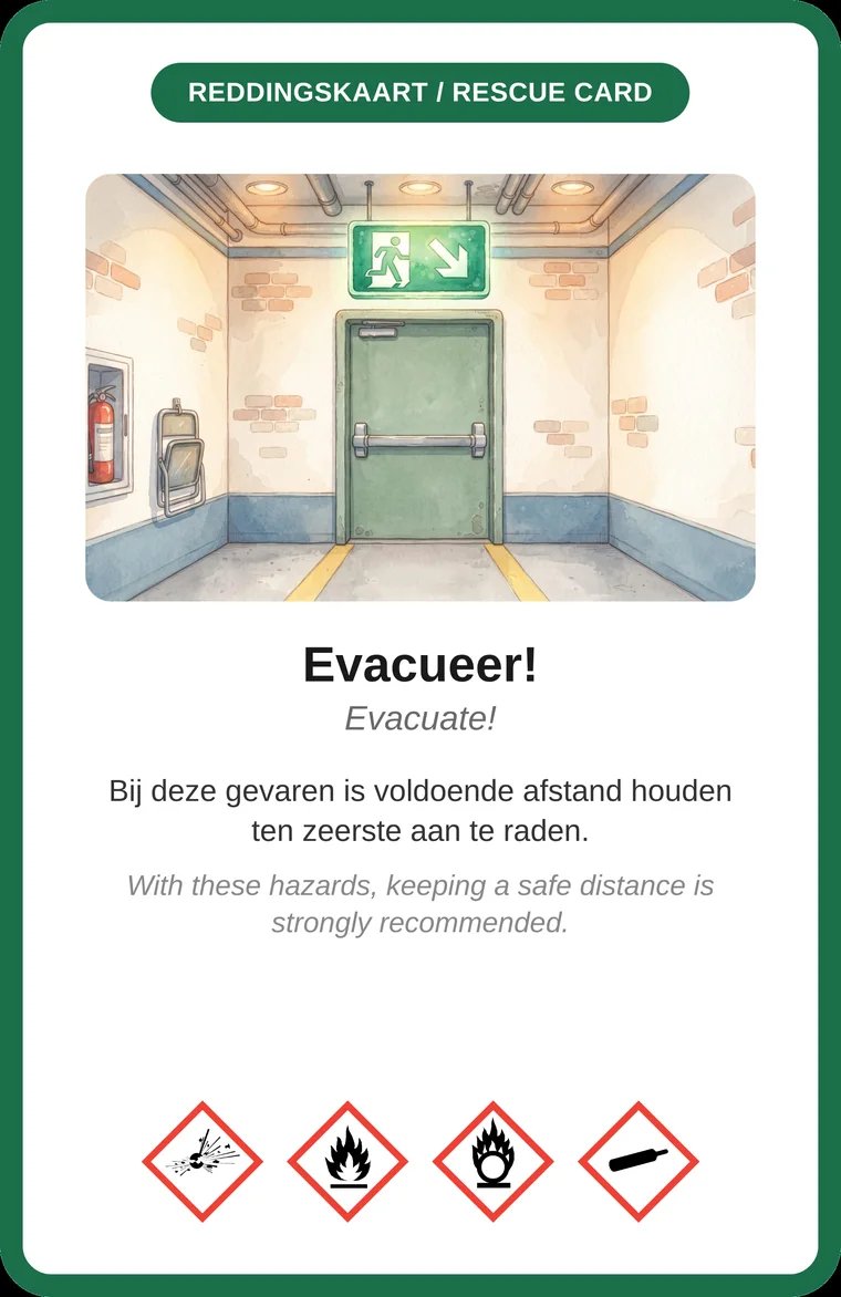 Reddingskaart Evacueer, met een nooduitgang