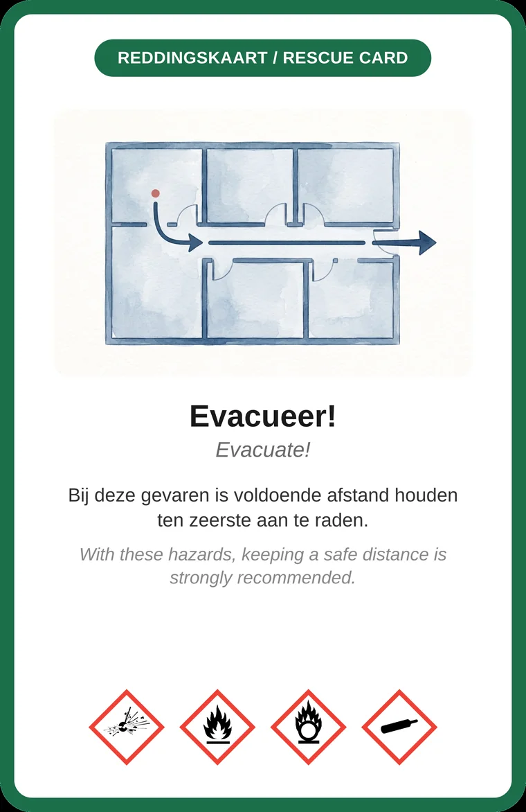 Reddingskaart Evacueer, met een vluchtplattegrond